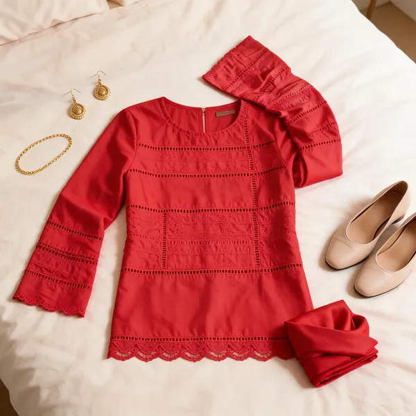 Red_Cotton_Printed_Long_Sleeve_Short_Kurti_For_Women