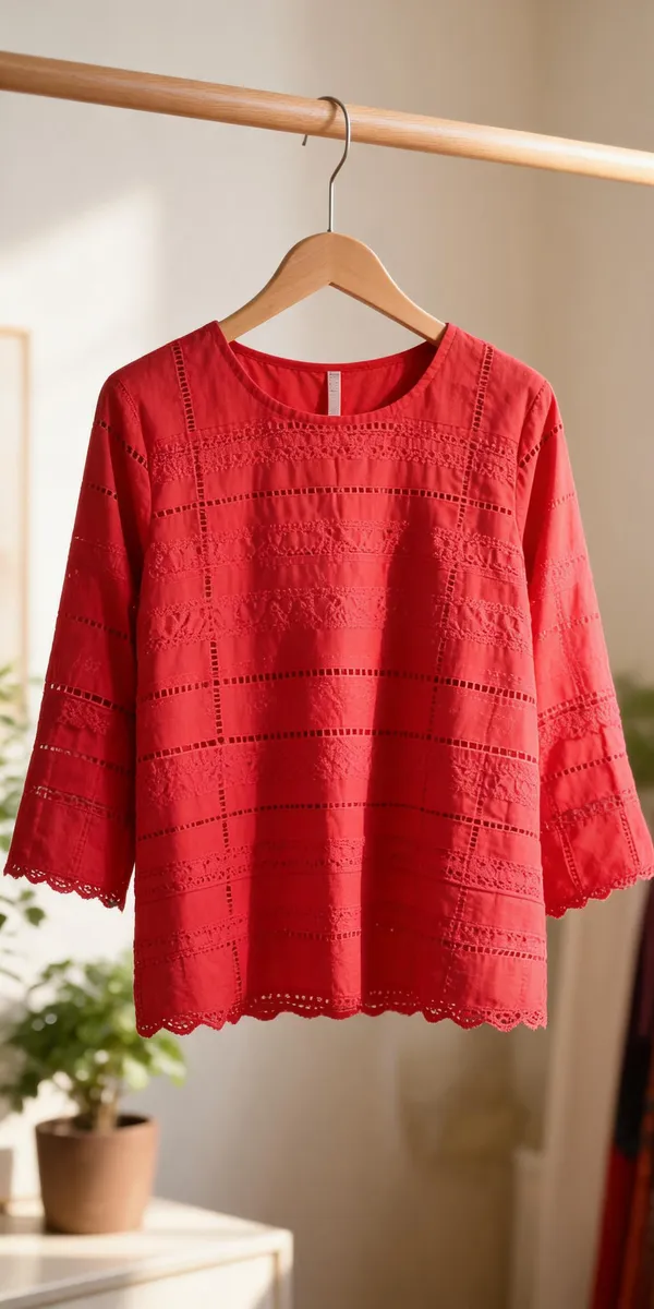 Red_Cotton_Printed_Long_Sleeve_Short_Kurti_For_Women