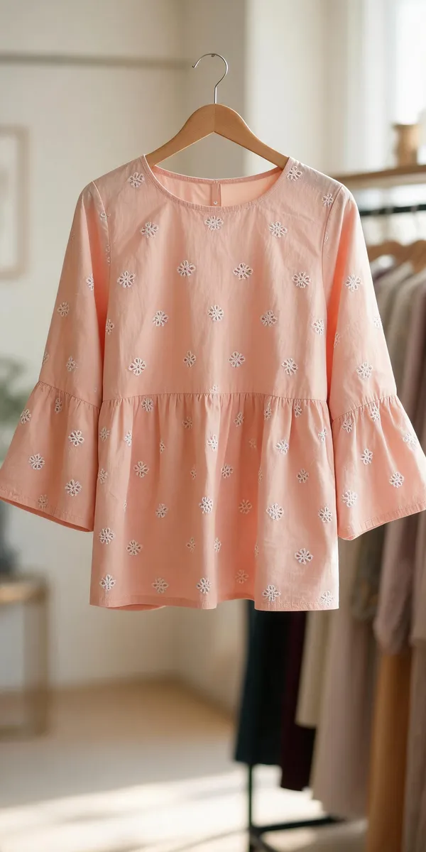 Peach_Cotton_Embroidered_Short_Kurti_For_Women