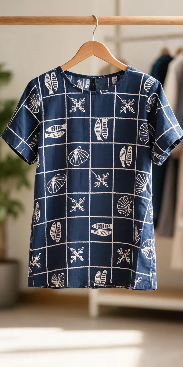Blue_Cotton_Printed_Short_Kurti_For_Women