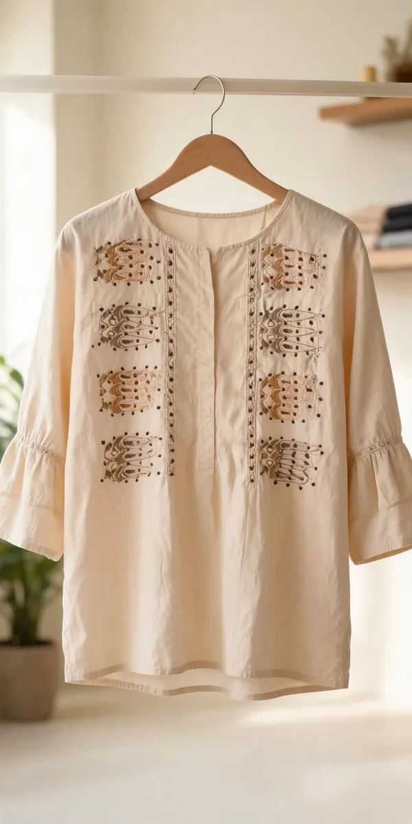 Beige_Cotton_Straight_Short_Kurti_For_Women