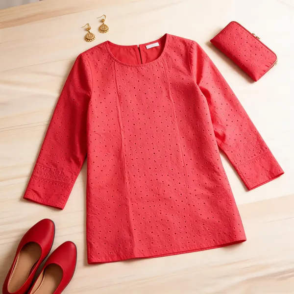 Red_Cotton_Straight_Short_Kurti_For_Women