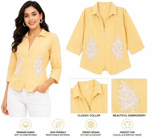 Yellow_Embroidered_Casual_Shirt_for_Women
