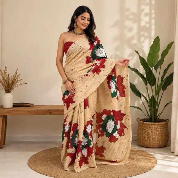 Beige_Mul_Mul_Cotton_Floral_Print_Saree_For_Women