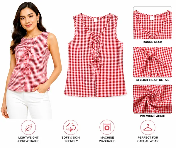Red_Gingham_Tie-Up_Sleeveless_Top_for_Women