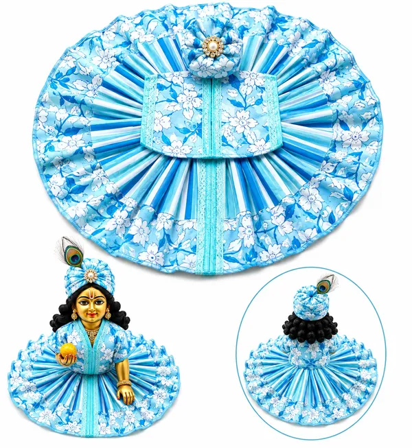 Blue_Floral_Pleated_Dress_Set_for_Laddu_Gopal