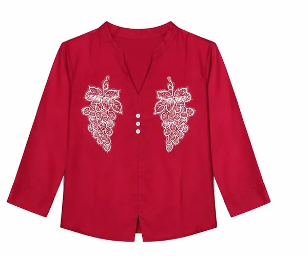 Red_Embroidered_Regular_Fit_Top_For_Women