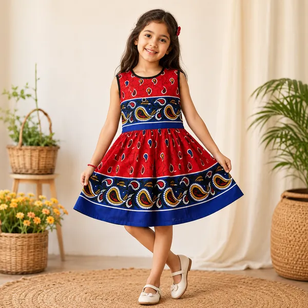 Red_Cotton_Printed_Fit_And_Flare_Dress_For_Girls