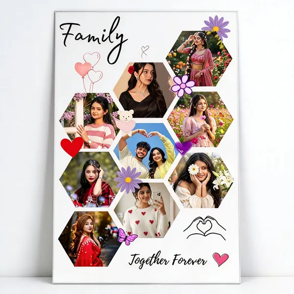 White_Hexagonal_Family_Floral_Butterfly_Collage_Wall_Poster