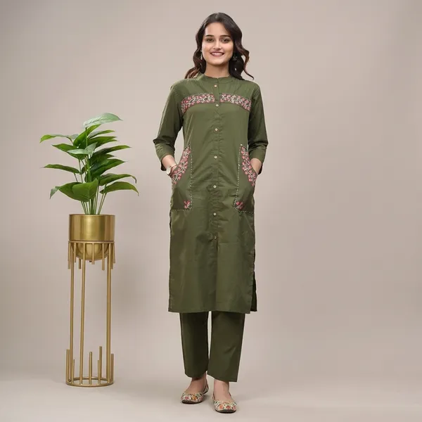 Green_Cotton_Kurta_Set_For_Women