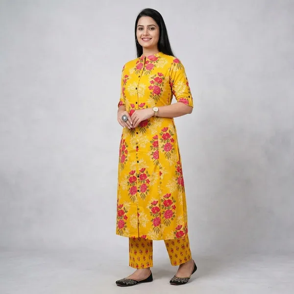 Yellow_Cotton_Kurta_Set_For_Women