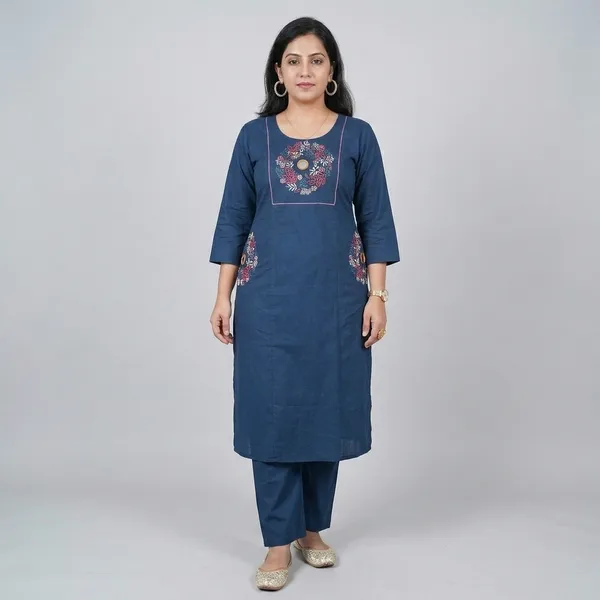 Navy_Premium_Cotton_Flex_Kurta_Set_For_Women