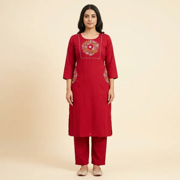 Red_Premium_Cotton_Flex_Kurta_Set_For_Women