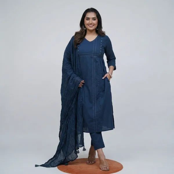 Navy_Cotton_Anarkali_Kurta_Set_For_Women
