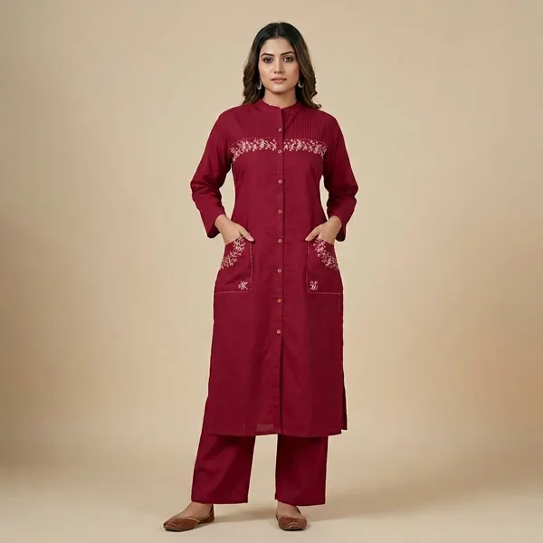 Maroon_Cotton_Kurta_Set_For_Women