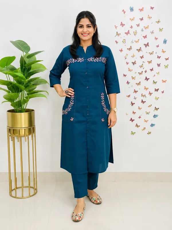 Navy_Cotton_Kurta_Set_For_Women