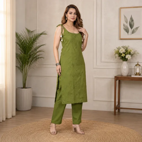 Green_Cotton_Kurta_Set_For_Women