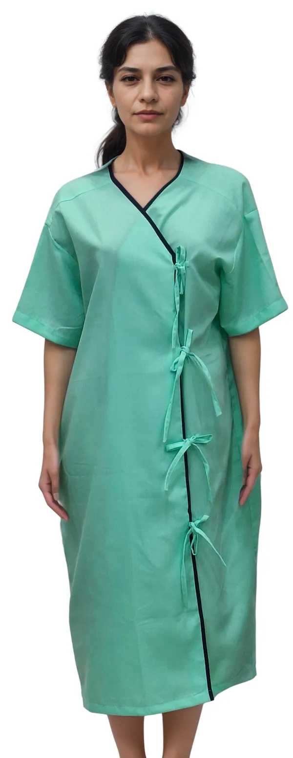 hickory-premium-unisex-patient-gown-pista-green-with-navy-blue-piping