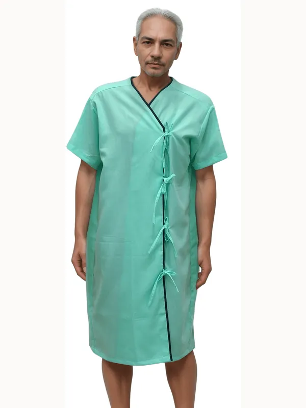 hickory-premium-unisex-patient-gown-pista-green-with-navy-blue-piping