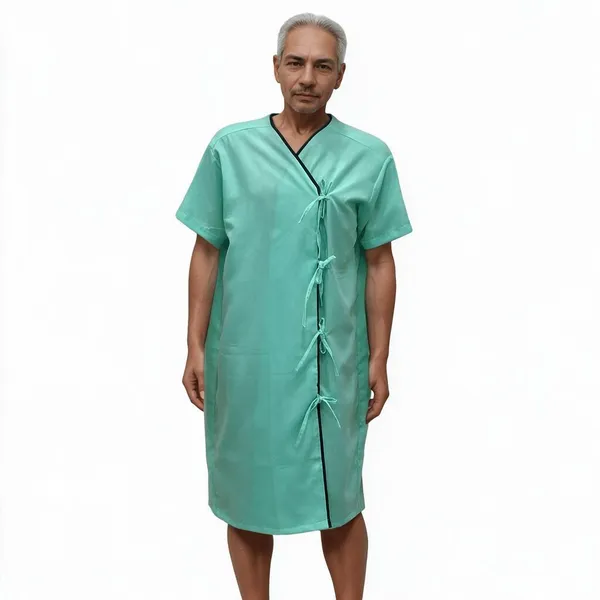 hickory-premium-unisex-patient-gown-pista-green-with-navy-blue-piping
