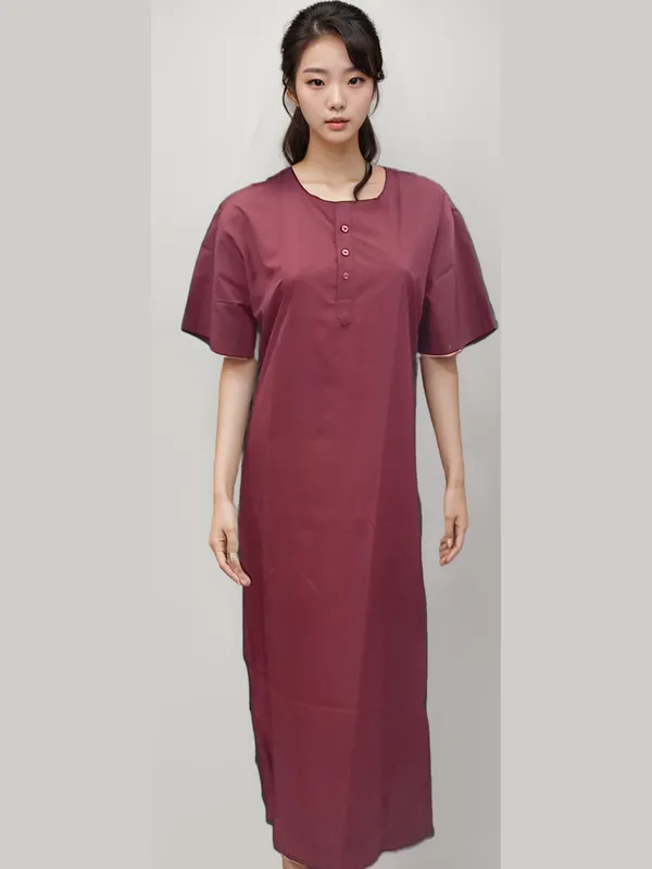 patient-gown-3-button-maroon-hickory