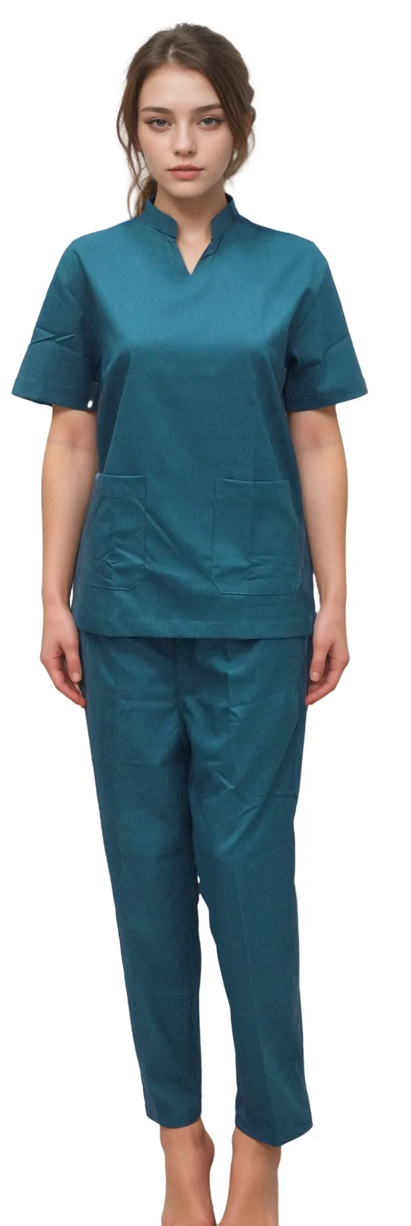 stretchable-stand-collar-emerald-green-doctor-wear-scrub-hickory