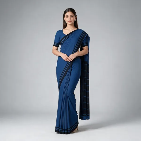 saree-forest-green-with-navy-blue-border