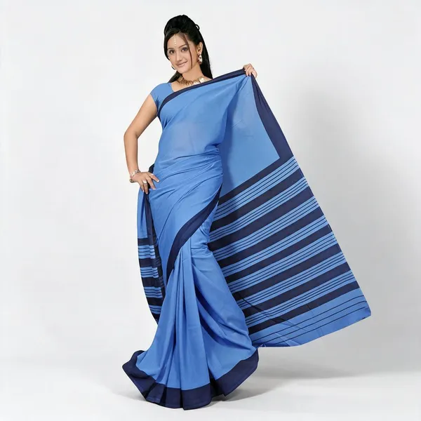 saree-medium-blue-with-navy-blue-border