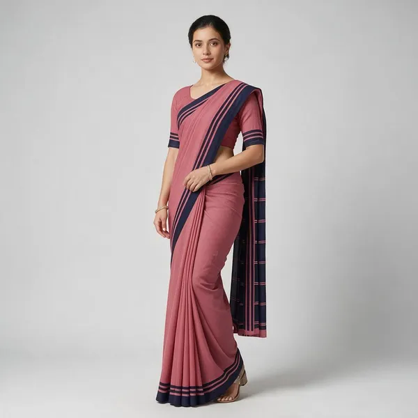 saree-medium-pink-with-navy-blue-border