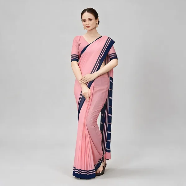 saree-pink-with-navy-blue-border