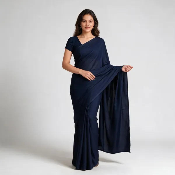 saree-plain-navy-blue