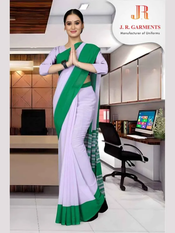 saree-white-with-green-border