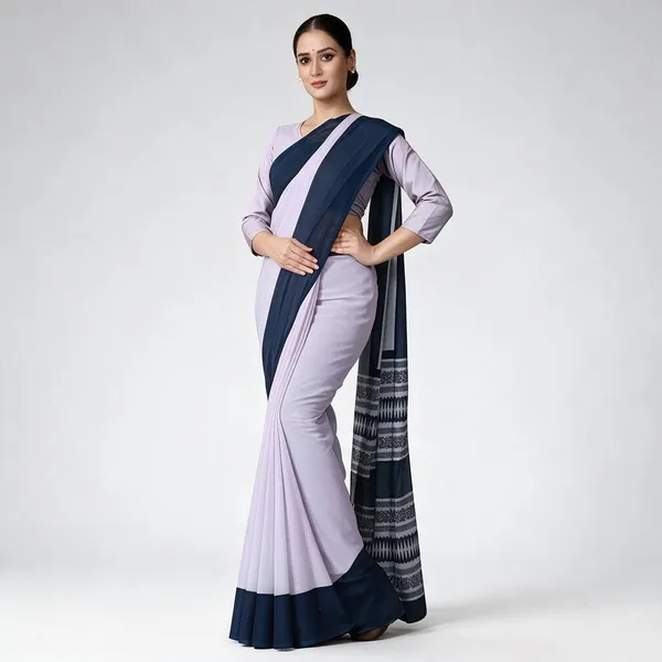 saree-white-with-navy-blue-border