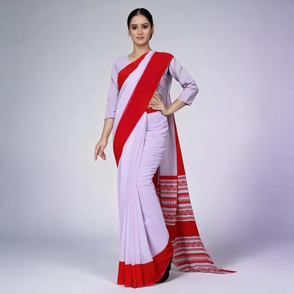 saree-white-with-red-border