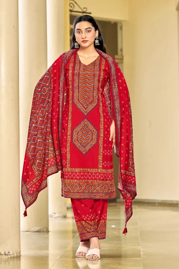 Red_Muslin_Straight_Print_Kurta_Set_For_Women