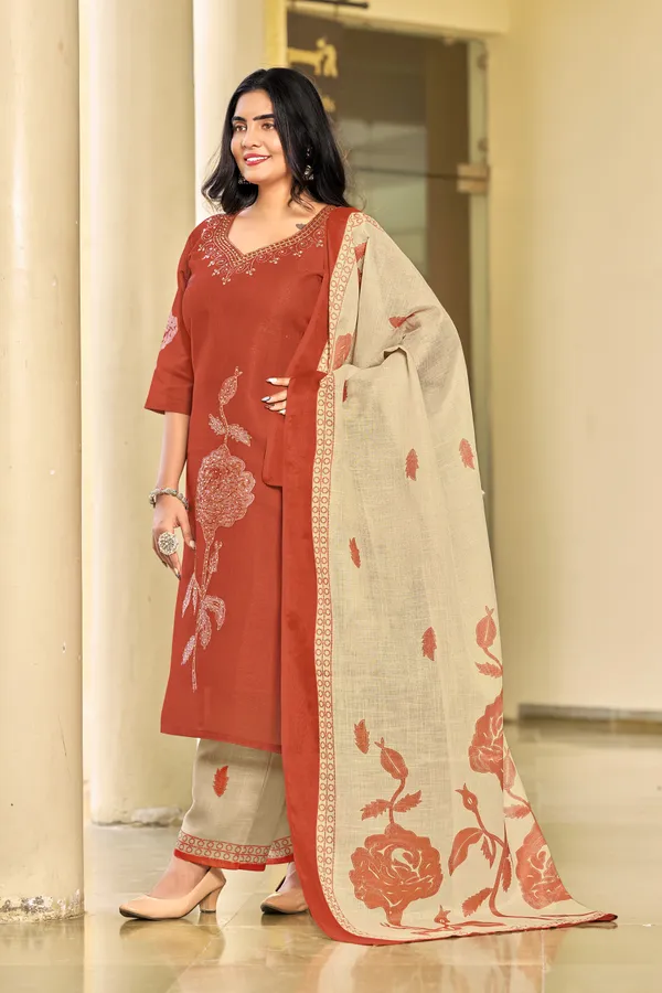 Red_Lilan_Simar_Embroidered_Kurta_Set_For_Women