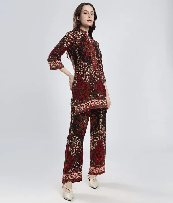 Maroon_Rayon_Printed_Co-Ord_Set_For_Women