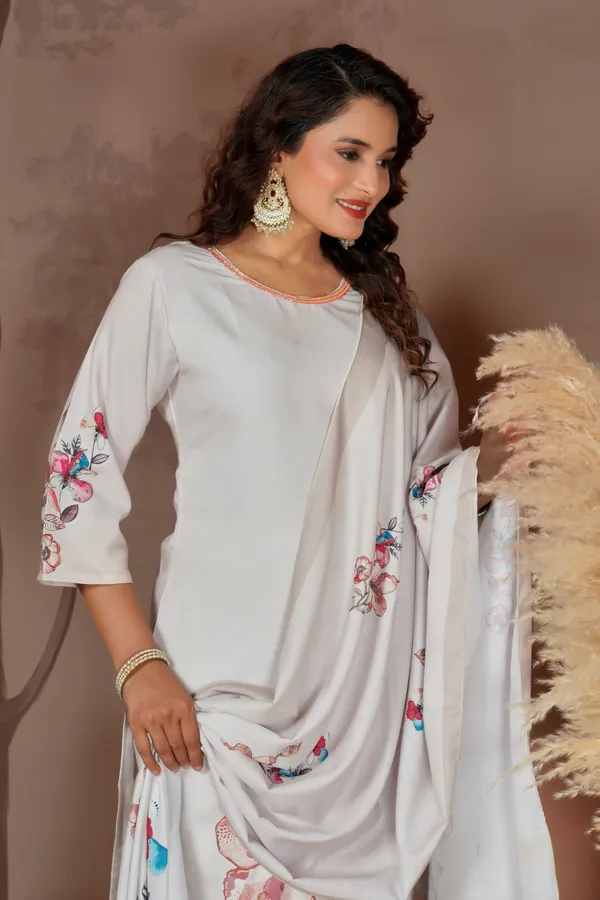 White_Cotton_Blend_Floral_Print_Kurta_Set_For_Women