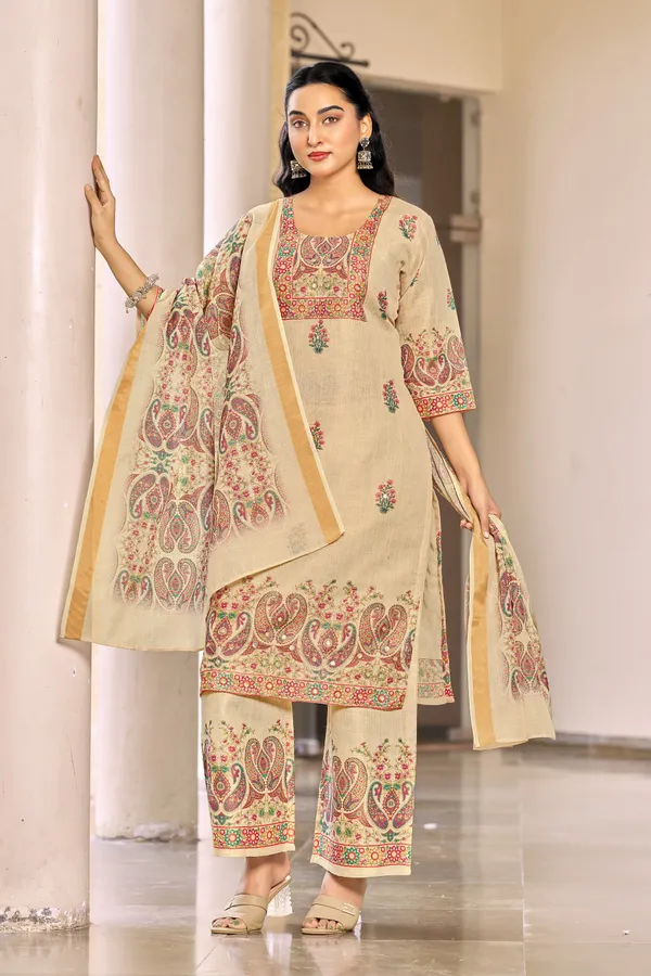 Cream_Lilan_Simar_Straight_Print_Kurta_Set_For_Women