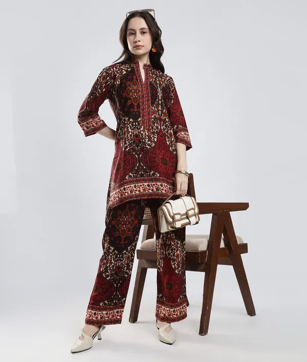 Maroon_Rayon_Printed_Co-Ord_Set_For_Women