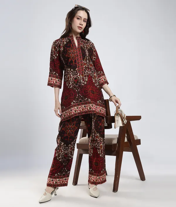 Maroon_Rayon_Printed_Co-Ord_Set_For_Women