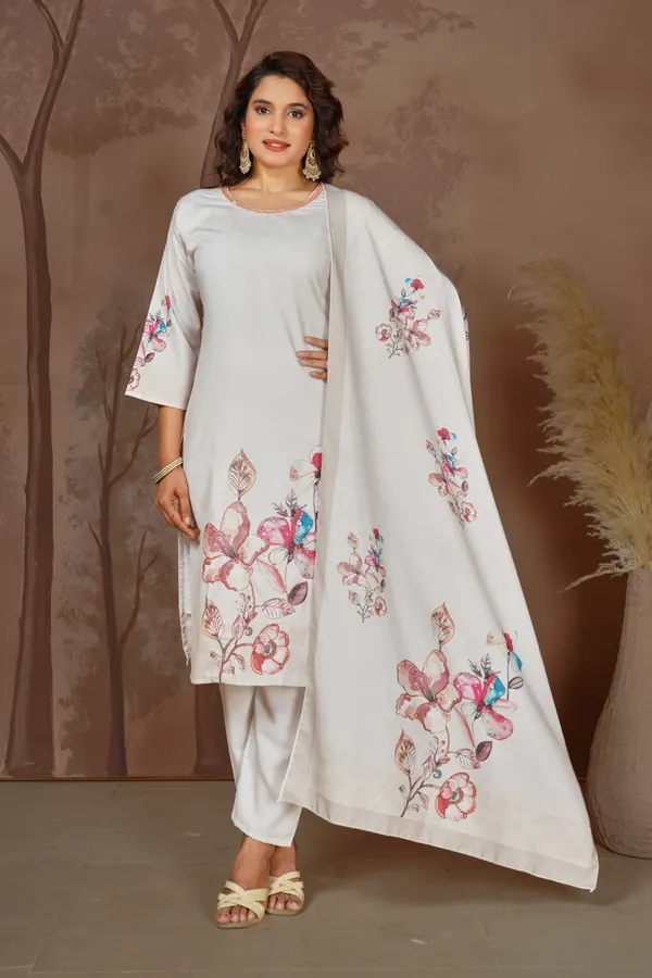 White_Cotton_Blend_Floral_Print_Kurta_Set_For_Women