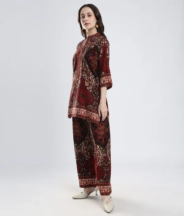 Maroon_Rayon_Printed_Co-Ord_Set_For_Women