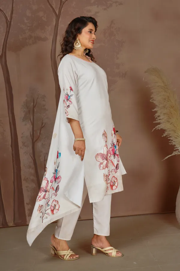 White_Cotton_Blend_Floral_Print_Kurta_Set_For_Women