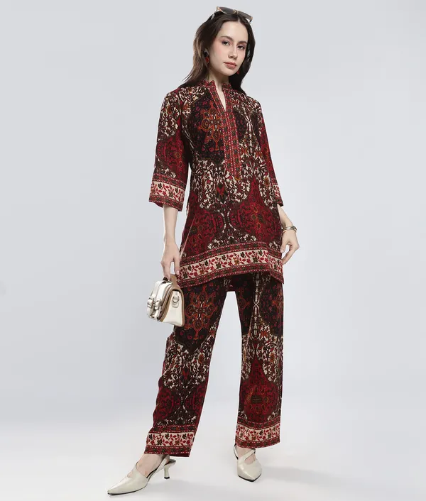 Maroon_Rayon_Printed_Co-Ord_Set_For_Women