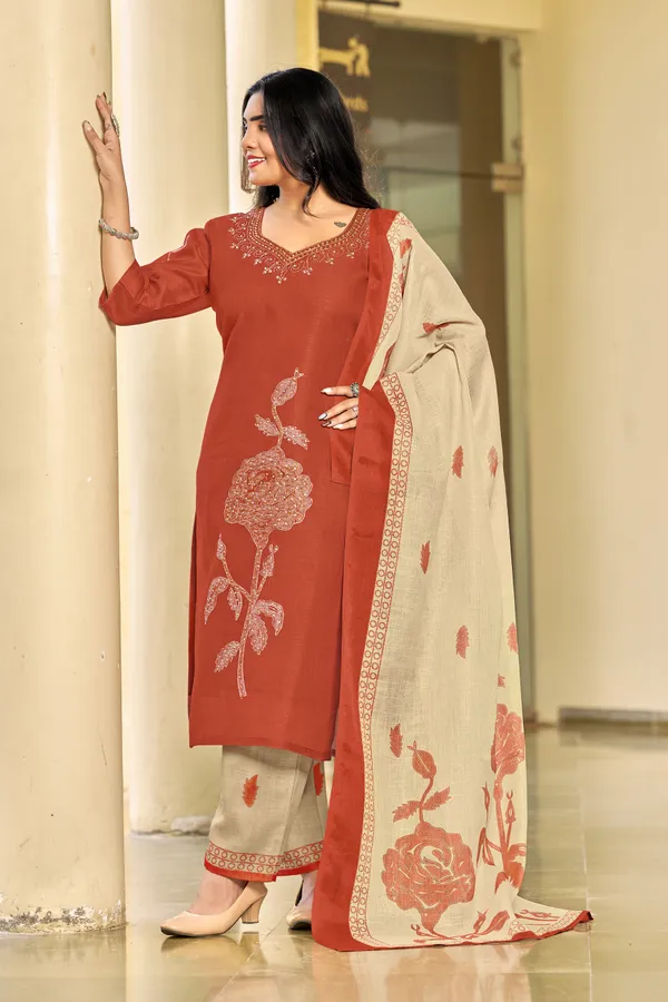 Red_Lilan_Simar_Embroidered_Kurta_Set_For_Women
