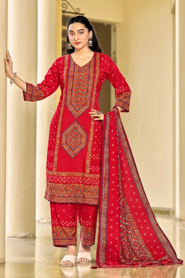 Red_Muslin_Straight_Print_Kurta_Set_For_Women