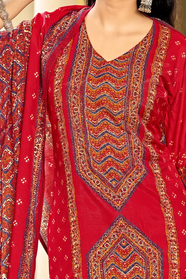 Red_Muslin_Straight_Print_Kurta_Set_For_Women
