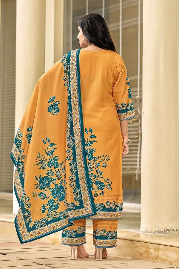 Mustard_Muslin_Floral_Print_Kurta_Set_For_Women