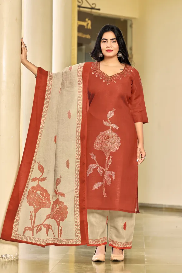 Red_Lilan_Simar_Embroidered_Kurta_Set_For_Women